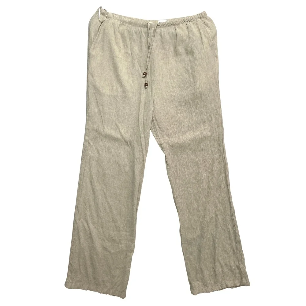 Zara Pants Womens Medium Tan Textured Drawstring Straight Leg